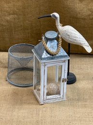 By The Sea Including Wood Carved Sea Bird And Lantern