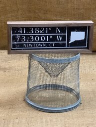 Newtown Wood Framed Latitude / Longitude Sign With Vintage Minnow Bucket