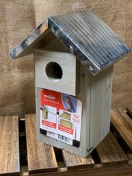 Blue Bird House With Galvanized Roof - New