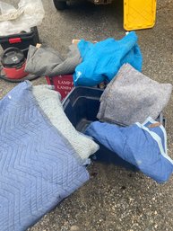 Five Moving Blankets Plus Covered Bin