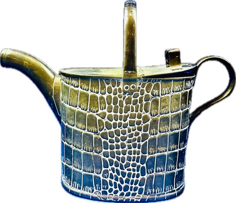 Brass Watering Can With Incised Crocodile Skin Design