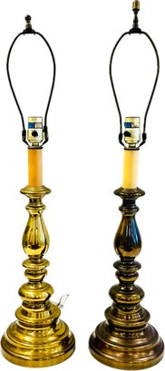 Pair Of Brass Lamps With Candlestick Detailing - Harps & Finials Included