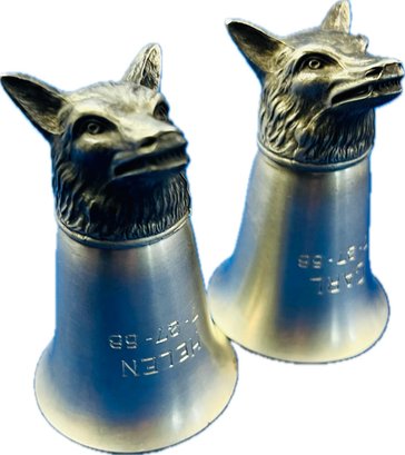 Pair Of Pewter Jiggers With Wolf Head Design