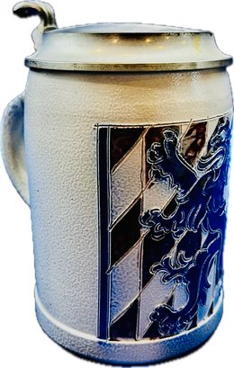 German Salt Glaze Tavern Stein With Pewter Lid - Signed & Numbered On Base