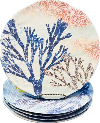 Melamine Outdoor Dinner Plates With Coral Motif