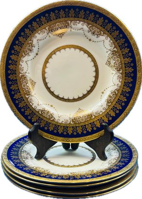 English Porcelain Cobalt & Gilt Detailed 7.5' Plates - Signed 'Minton's England - Davis Collamore & Co.'