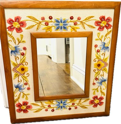 Floral Embroidered Framed Mirror