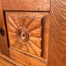 Vintage Oak Buffet, Sunburst Carving, Acanthus Leaf & Reeded Columns, Original Gothic Revival Brass Pulls