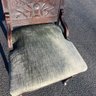 Arts & Crafts Gothic Revival Chair - Original Brass Casters - Daisy Carving & Intricate Details Throughout