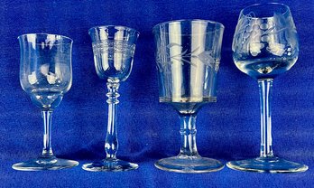 Vintage Etched Crystal Aperitif Glasses - Assorted Patterns