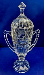 Vintage Lidded Acid Etched Crystal Loving Cup - Trophy Inscription