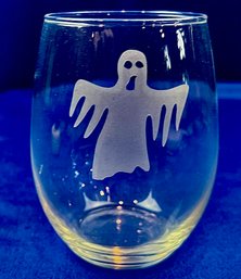 Halloween Acid Etched Ghost Figure On Beverage Glass