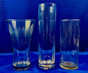 Collection Of Clear Glass Vases - Two Cylinder - One Flared