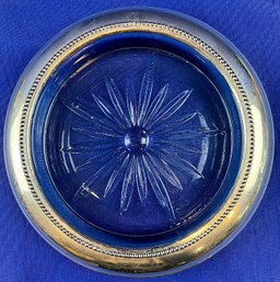 Vintage Sterling Silver & American Glass Wine Coaster - Signed 'B-I Sterling' 6.5' Diameter