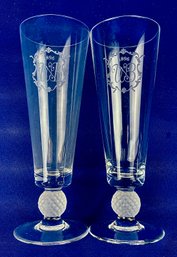 Vintage Wee Burn CC Pilsners With Acid Etched Logo & Frosted Glass Golf Ball Stem