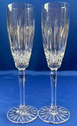 Pair Of Cut Crystal Champagne Flutes - 'Mikasa Old Dublin'