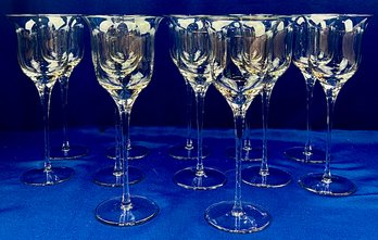 Set Of Twelve Elegant Stemmed Crystal Wine Glasses