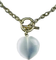 Silver Tone Link Necklace With Heart Charm On Toggle Clasp