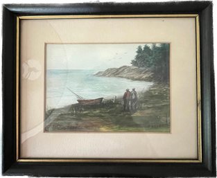 Fishermen - Original Watercolor, Signed By The Artist Fred Zehner