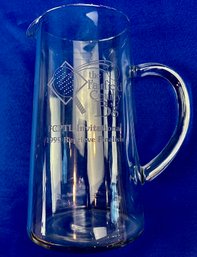 Vintage Glass Barware Pitcher With Acid Etched Logo