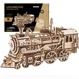 New! ROKR Series Locomotive Mechanical Gears Wooden Puzzle