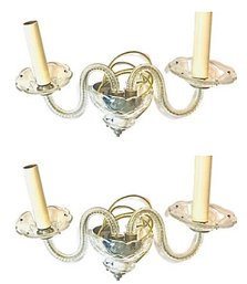 Pair Of Antique Crystal Wall Sconces With Drop Crystal Attachments - Re-wired & Electrified