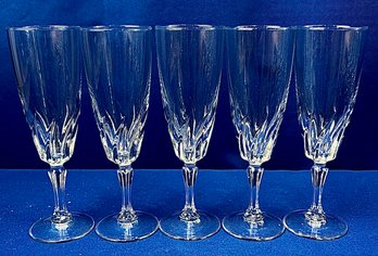 Cut Crystal Champagne Flutes With Swirl Design - 'Flamenco' Pattern By 'Cristal D'Arques-Durand'