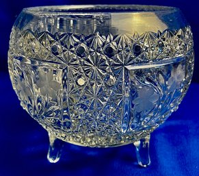 Vintage Daisy & Button Wheel Cut Crystal Footed Bowl