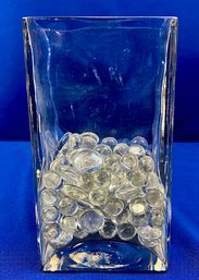 Modern Square Form Glass Vase & Glass Pebbles