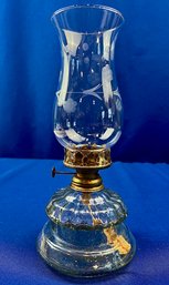 Vintage Oil Lamp With Cut Glass Shade