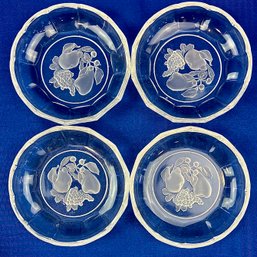 Val Saint Lambert Glass Rimmed Plates With Acid Etched Fruit Design - Signed 'VSL'