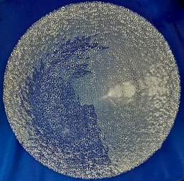 Large Glass Serving Platter With Pebble Design On Base