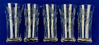 Vintage Delmonico Glasses With Cut Leaf Pattern