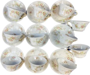 Vintage Theodore Haviland Limoges Porcelain Tea Cups & Saucers - Signed 'Theodore Haviland Limoges France'