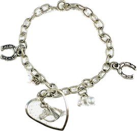 Silver Tone Charm Bracelet With Equestrian Themed Charms