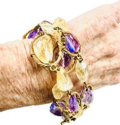 Vintage Bracelet - Gold Tone With Semi Precious Stones
