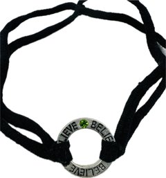 Stretch Bracelet Or Choker With Single Silver-tone Charm - Reads 'Believe' With Single Green Synthetic Stone