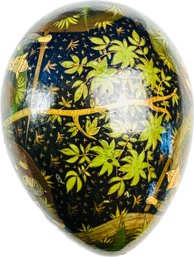 Vintage Lacquered Papier-Mache Trinket Egg Shaped Box - Signed 'Handmade In Kashmir India'