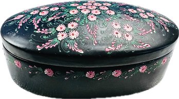 Hand Painted Black Lacquer Trinket Box