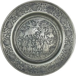 Vintage Silver Tone Hand Engraved Persian Plate