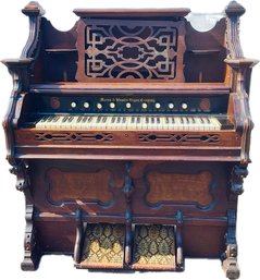 Mason & Hamlin Walnut Pump Organ - Gothic Revival - Detailed Fretwork - Signed 'mason & Hamlin Organ Company'