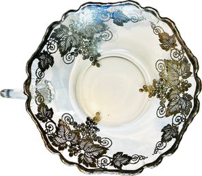 Sterling Silver Overlay On American Glass 5.75' Bon Bon Bowl With Handle