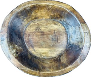 Large Wooden 17.5' Bowl With Shallow Rim - Some Light Interior Carvng