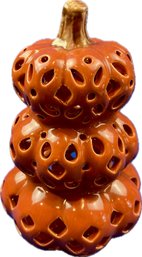 Ceramic Pumpkin Reticulated Lantern With Interior Battery Operated Votive