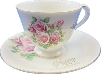 Happy Birthday Porcelain Tea Cup & Saucer