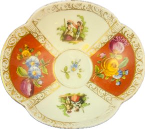 Dresden Porcelain Quatrefoil Watteau Antique Demitasse Saucer - Signed On Base