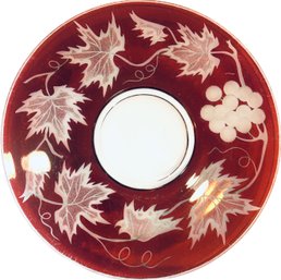 Cut To Clear Cranberry Glass 14' Serving Piece - Grapeleaf Pattern