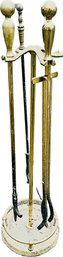 Heavy Gauge Brass Fireplace Tools & Stand