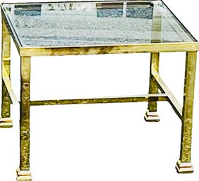 Glass Topped Brass Side Table