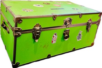 Large Storage Trunk - Covered In Green Canvas - 34 X 20 X 15